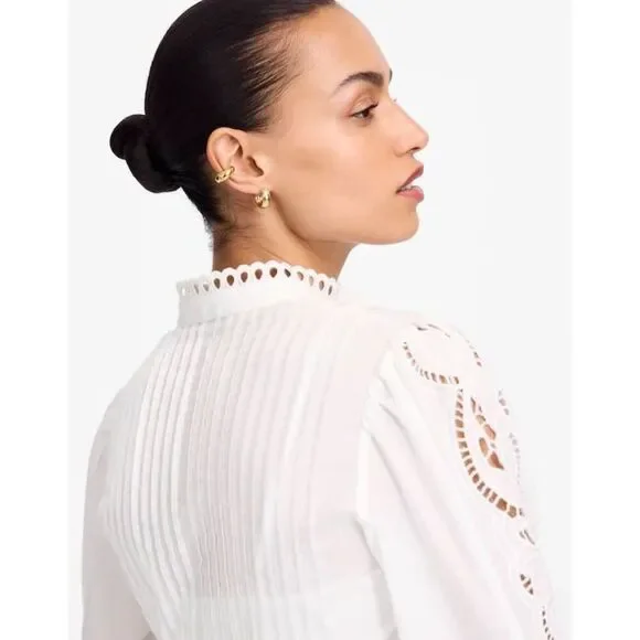 Madewell Pintucked Eyelet Mini Dress White Long Sleeve Size S NWT NU568 - Picture 5 of 11